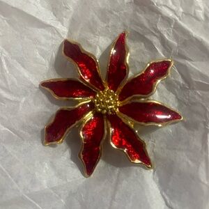 Vintage Poinsettia Red and Gold Brooch